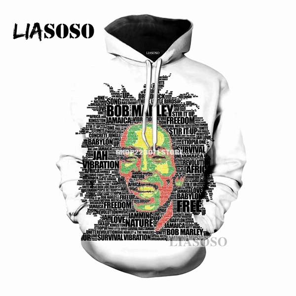 1 LIASOSO, последняя мода, худи для мужчин и женщин, толстовка с капюшоном Bob Marley, 3D принт, мужская и женская толстовка, модная брендовая одежда M043 - Цвет: 1