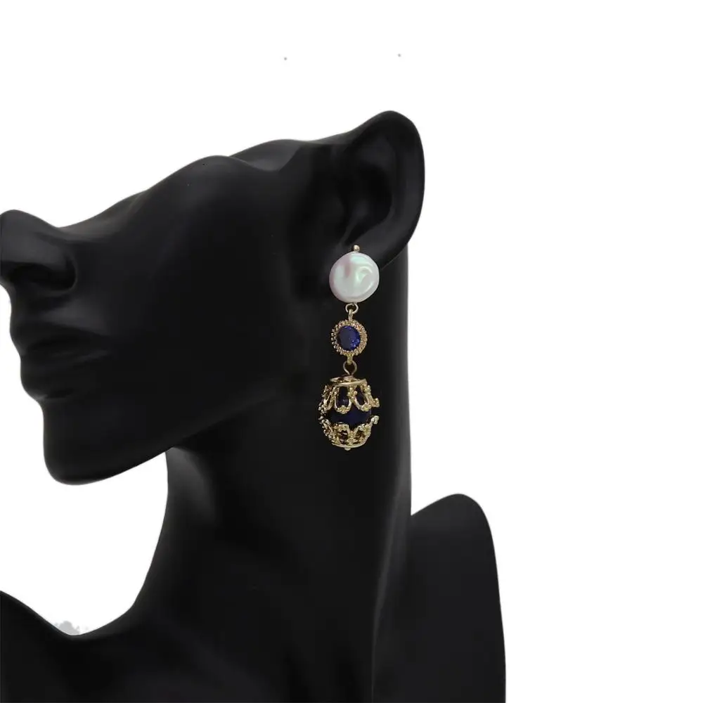 Женские винтажные серьги подвески с искусственным жемчугом натуральным камнем