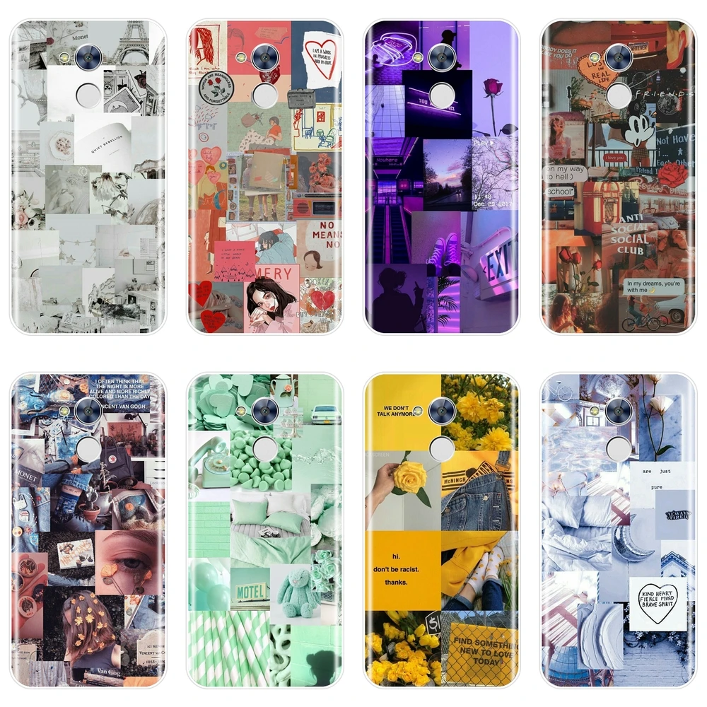 Силиконовый чехол для телефона Huawei Honor 4X 5A 5X 6 6X желтый мягкий пазл с фиолетовыми