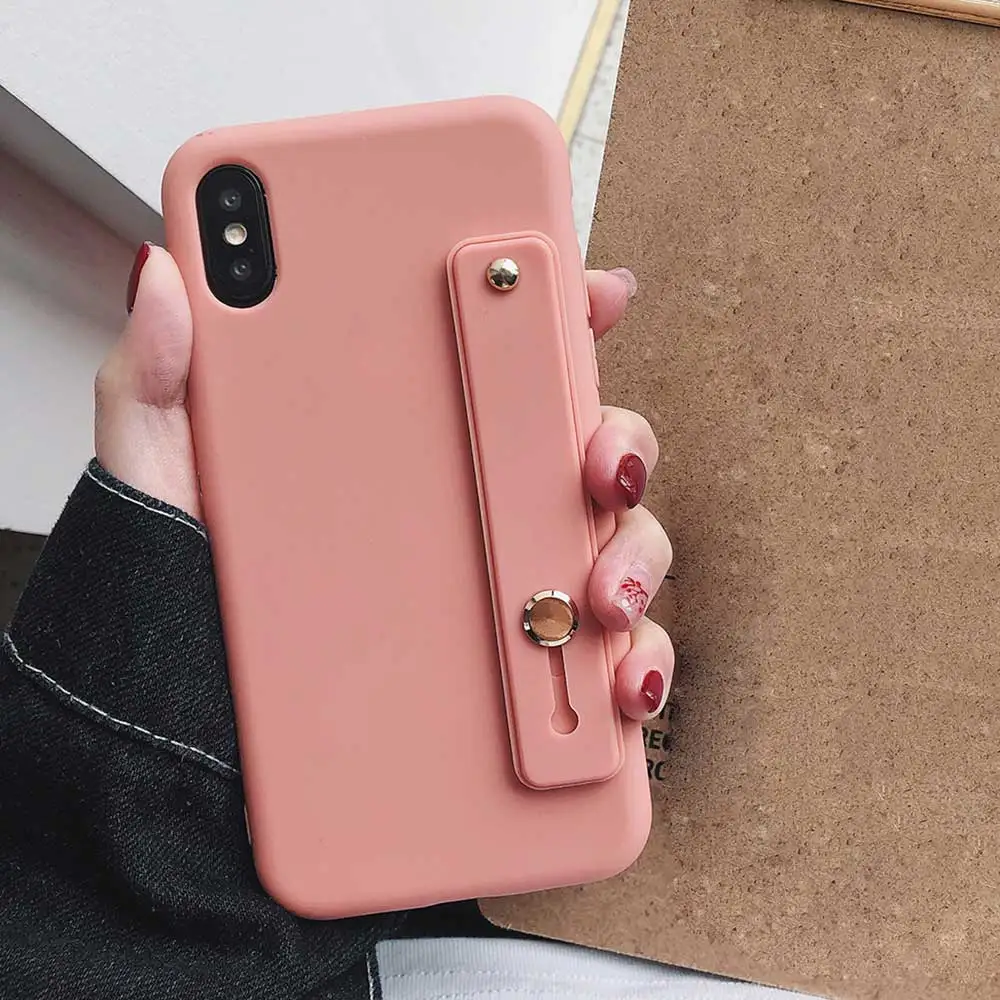 pink Boucho ремешок на запястье чехол для телефона для iPhone 11 Pro Max 8 7 6 6s Plus X XR XS Max Мягкий ТПУ чехол карамельный цвет крышка с браслетом - Цвет: pink