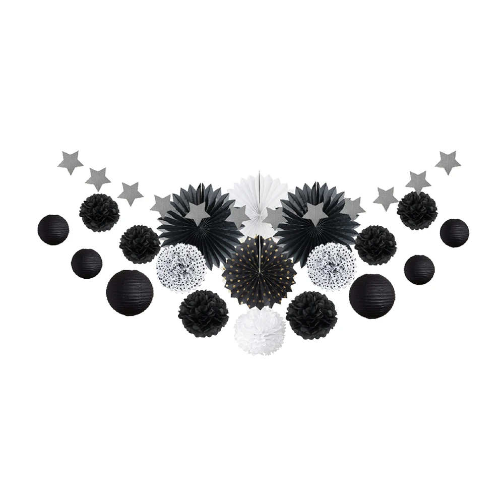 20 шт. набор для украшения черной бумаги бумажные вентиляторы фонарики Pom