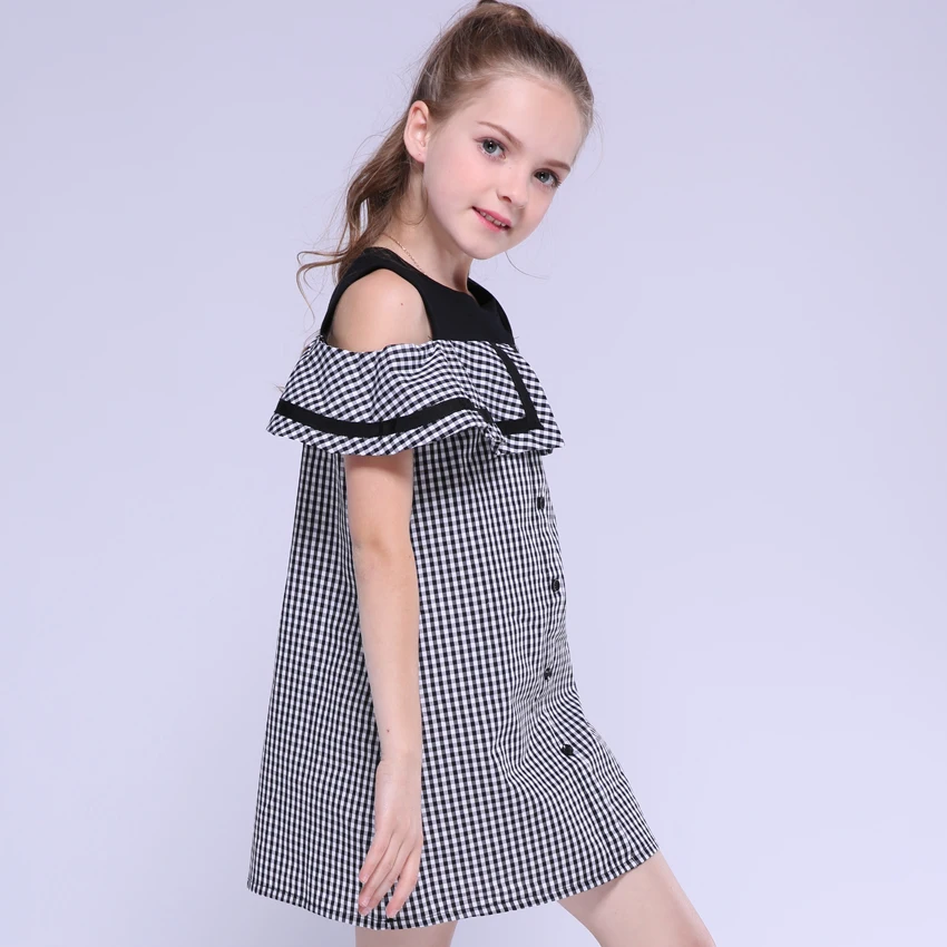 Детские платья для девочек; летние платья с открытыми плечами; Vestido infantil; платья в клетку для девочек; официальная одежда для детей 6, 8, 10, 12 лет