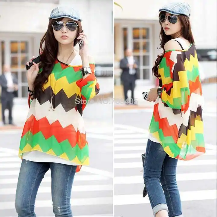 New 2014 Summer Women Bohemian Shirts Blouses Three Quarter Batwing Sleeve Chiffon Tops Large Size Loose Clothing L XL | Женская одежда