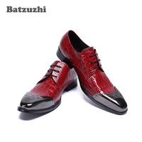 batzuzhi brand new men shoes handmade luxury oxford shoes for men metal square toe genuine leather dress shoes men red wedding
