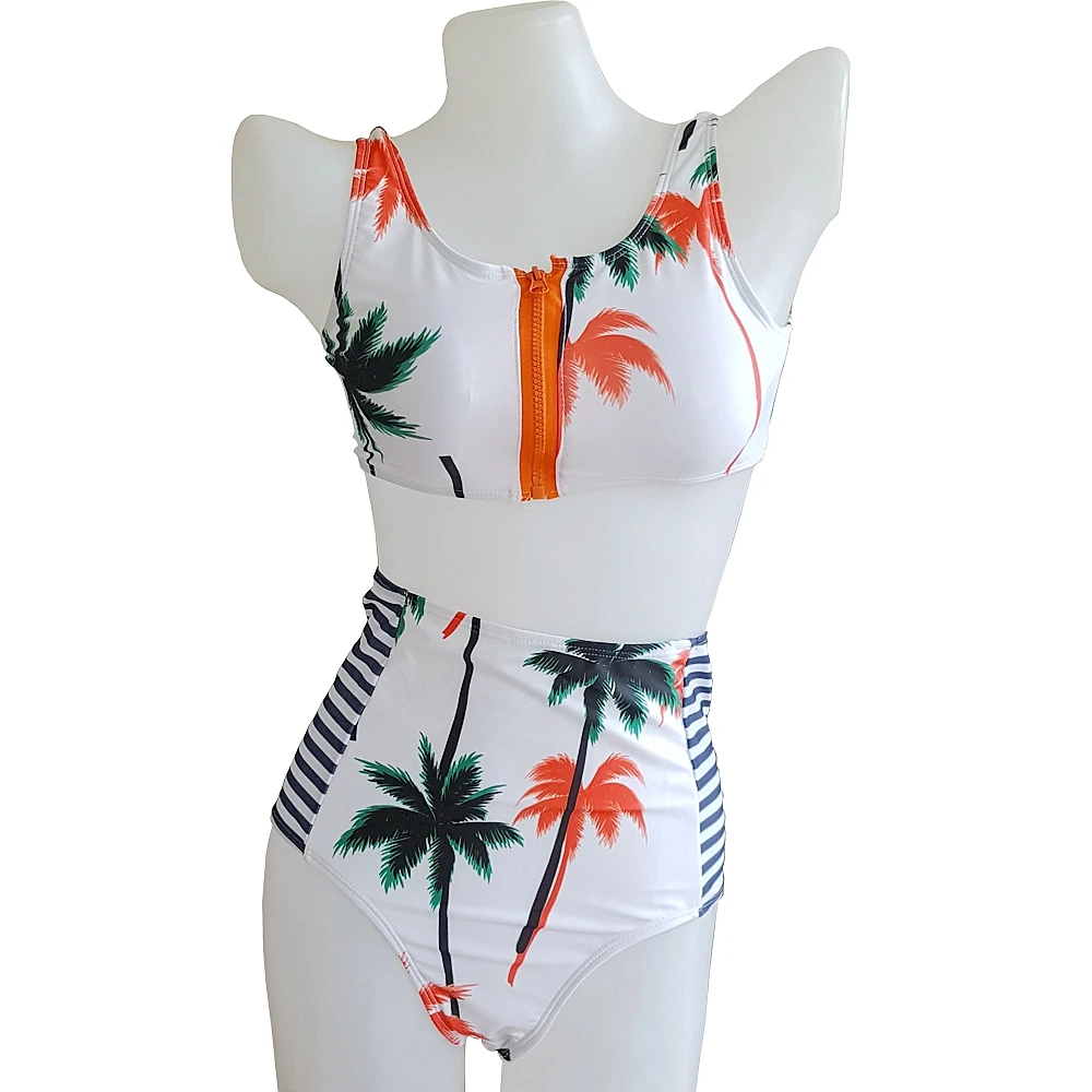 Из двух частей бикини женщин кокосовое дерево печати Купальники Высокая талия