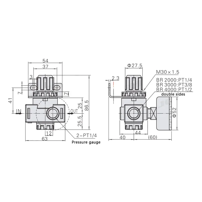 

3/8'' Pneumatic Filter Regulator Air Source Treatment w 0-1MPa Gauge BR3000