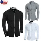 Мужская Классическая хлопковая рубашка с воротником-стойкой