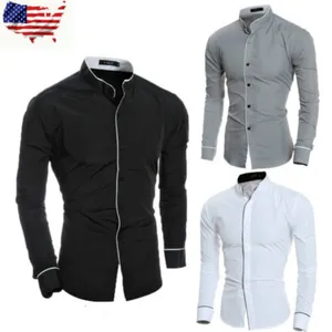 Мужская Классическая хлопковая рубашка с воротником-стойкой