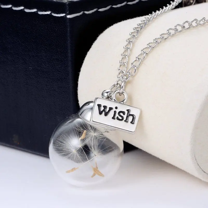 Bespmosp Clover Heart Oval Water Drop Rectangle Moon Real Dandelion Seeds Wish Glass Pendant Necklace Chain Women Girls Jewelry | Украшения