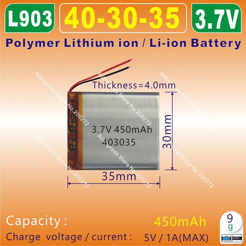 4pcs [L903] 3.7V 450mAH [403035] PLIBpolymer lithium ion / Li-ion battery for smart watch BLUE TOOTH mp3 mp4 speaker toy GPS | Электроника