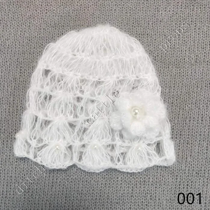 Gorro de Mohair de ganchillo para beb&eacute; y ni&ntilde;a, accesorios de fotograf&iacute;a para reci&eacute;n nacido con perla, accesorios de regalo para Baby Shower-3