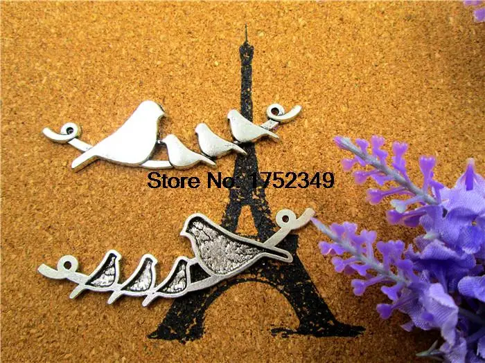 6 шт-чары птиц Античные тибетские серебряные птицы на ветке Шарм Разъем 66x18мм |