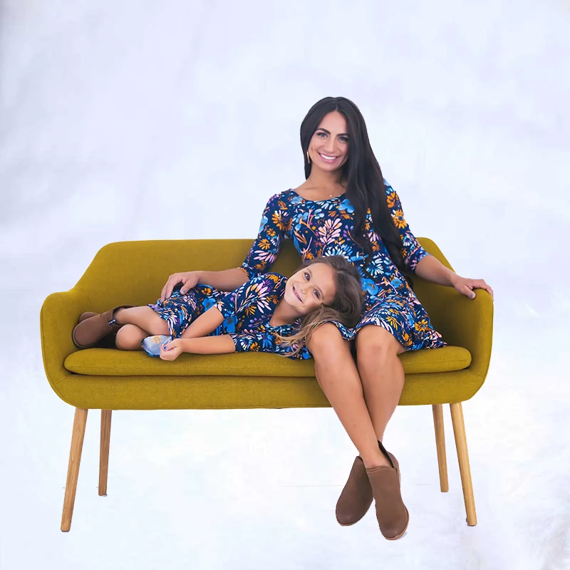 2019 New mother and daughter clothes Mommy me Blue Floral Printed Mini Dress Mother dresses | Мать и ребенок