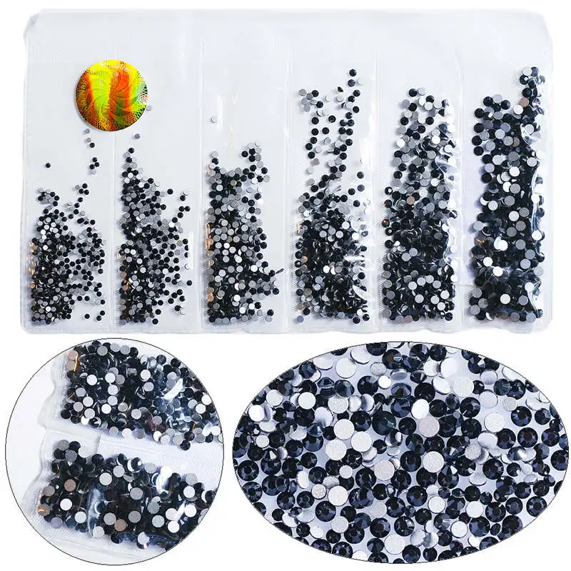 Black Ss3 ss4 ss5 ss6 ss8 ss10 многоразовые стеклянные стразы для ногтей украшение для ногтей камни блестящие камни стразы 1728 шт - Цвет: Black