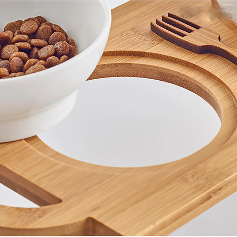 Кошка Собака Стенд Чаша два Керамика s чаши собак питьевой воды миски Bamboo