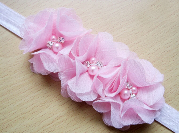 12PCs per Set 12Colors Baby Girls Pinkbabi Three Chiffon Flowers Headband Handmade Free Shipping | Детская одежда и обувь