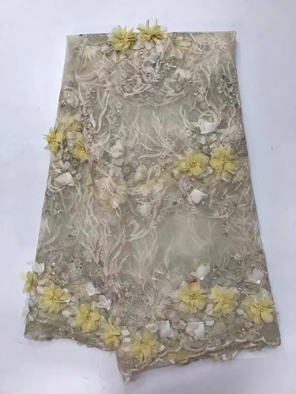 Hot sales excellent fine workmanship Beaded &amp3D applique French Tulle lace dress fabric 5 yards !jy-4-15 | Дом и сад