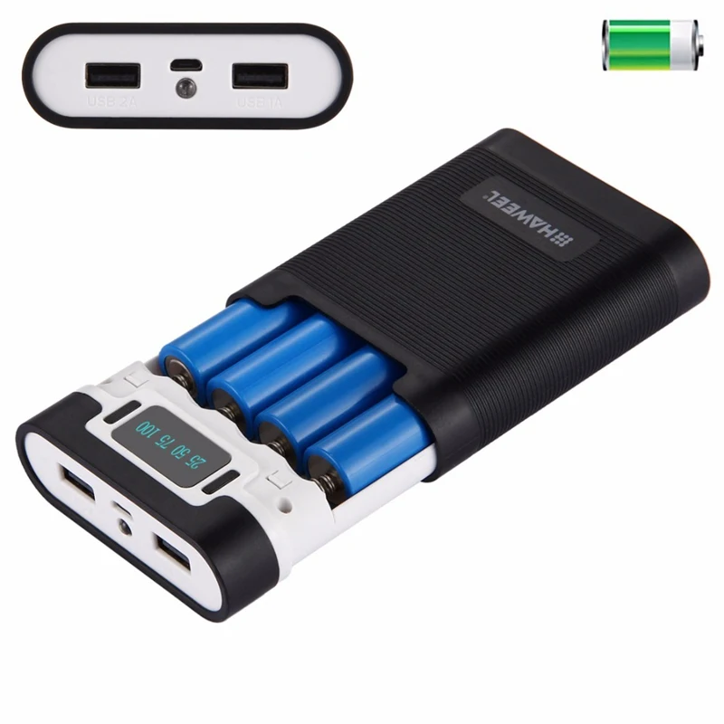 HAWEEL, 4x18650, двойной usb порт, светодиодный дисплей, 10000 мА/ч, чехол для аккумулятора, блок питания, 2 usb порта для S8 Mi6, Oneplus i7