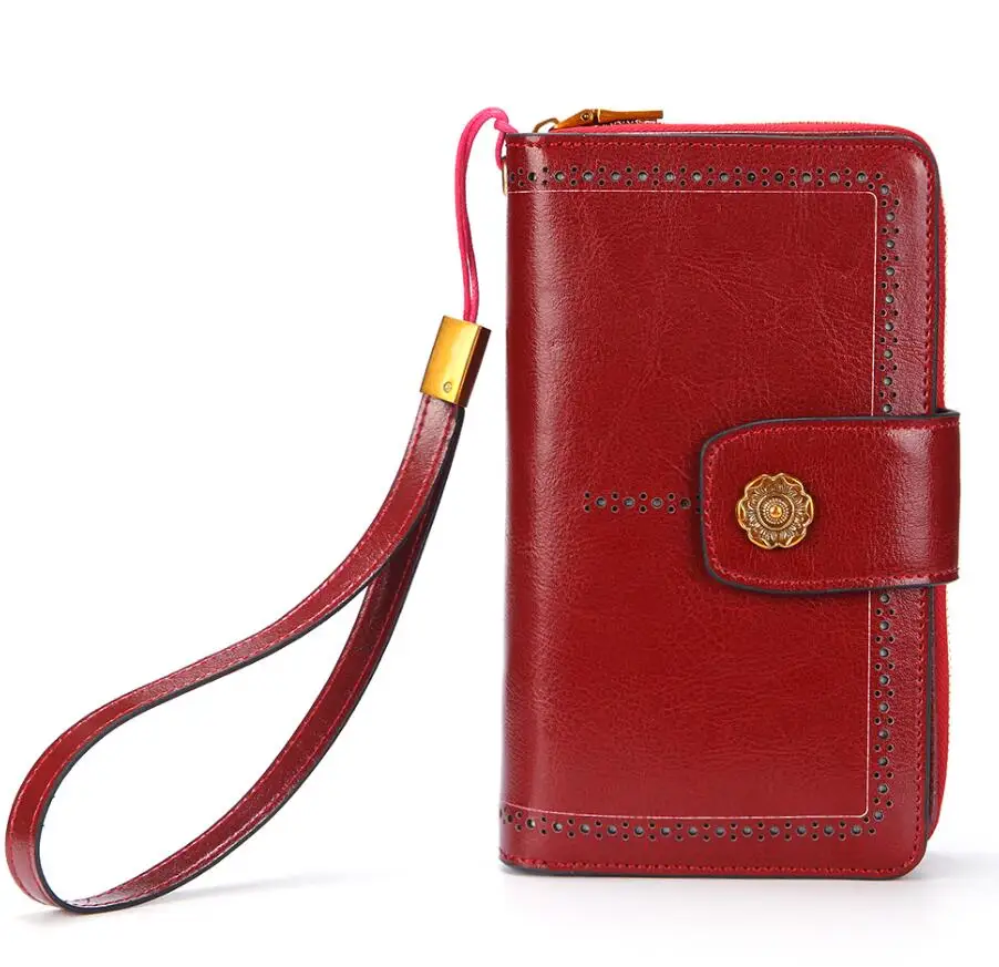 Muurdde Women Wallet Clutch Genuine Leather Wallets Female Organizer Cell Phone Clutches Money Bag Long Zipper Coin Purse Pocket - Цвет: Red wine