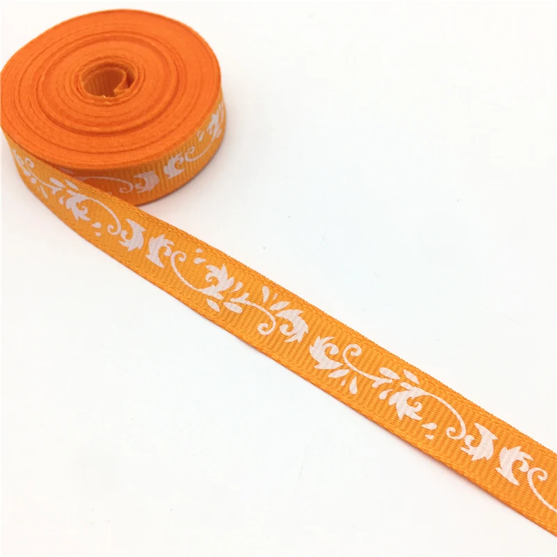 Orange 5 ярдов 3/"(10 мм) напечатанный лист Grosgrain лента для пояса подарочная упаковка свадебные украшения Рождественские поставки#71-80 - Цвет: Orange