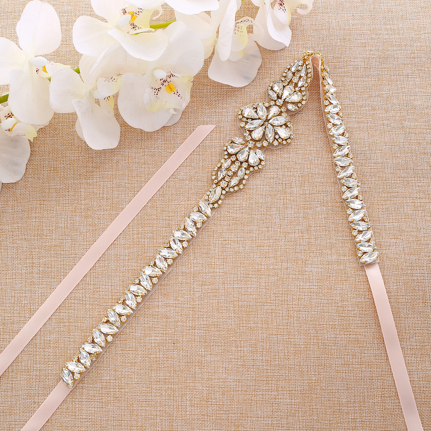 Gold Rhinestones Bridal Belt Crystal Wedding Dress Handmade Sash For Accessories S181G | Свадьбы и торжества