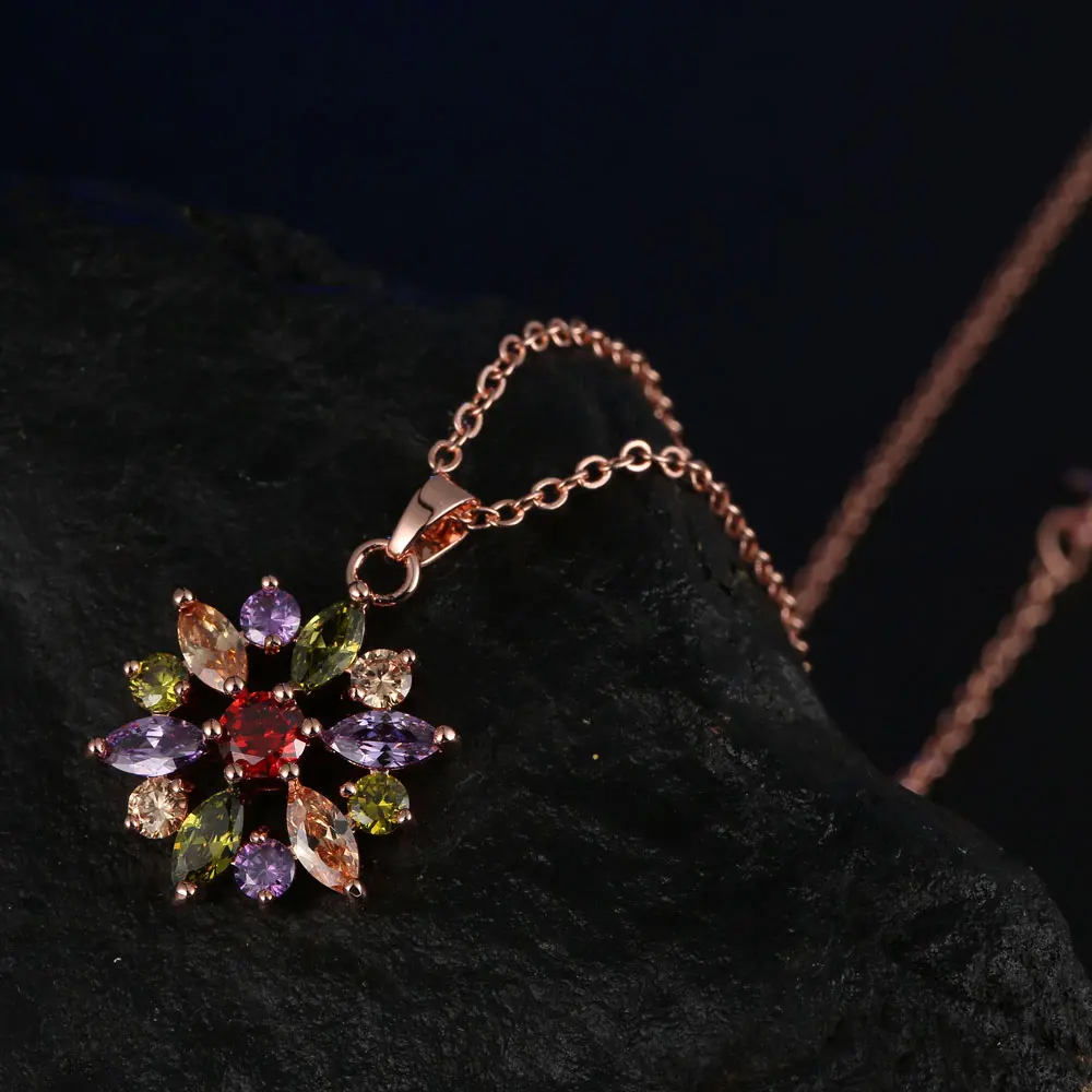 Модное красочное ожерелье и подвески с цветами модная женская цепочка Стразы