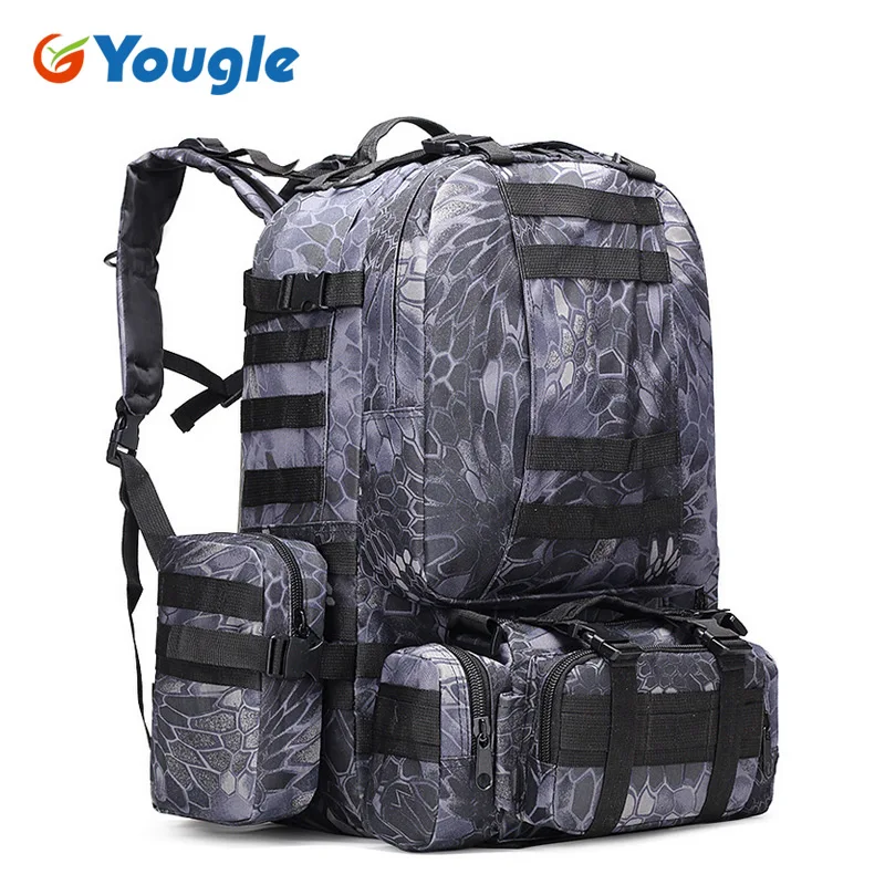 YOUGLE 50L портативный тактический военный рюкзак, рюкзак для кемпинга, походная сумка - Цвет: Python Black