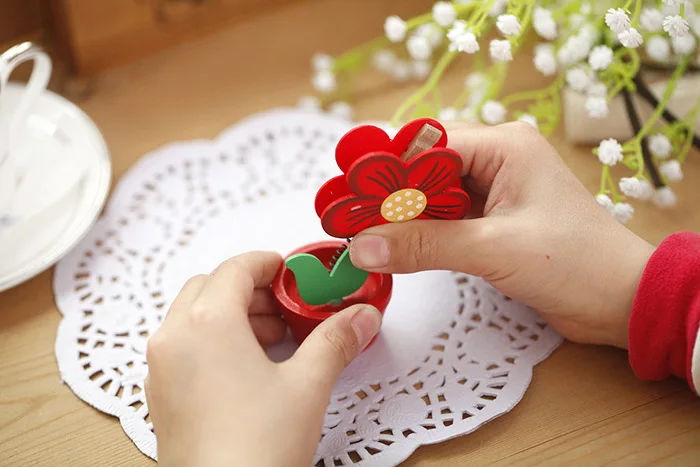 Creative small pot wooden stickers Clip Card Clip wholesale flower modeling decorative wooden small gifts Holder Organizer