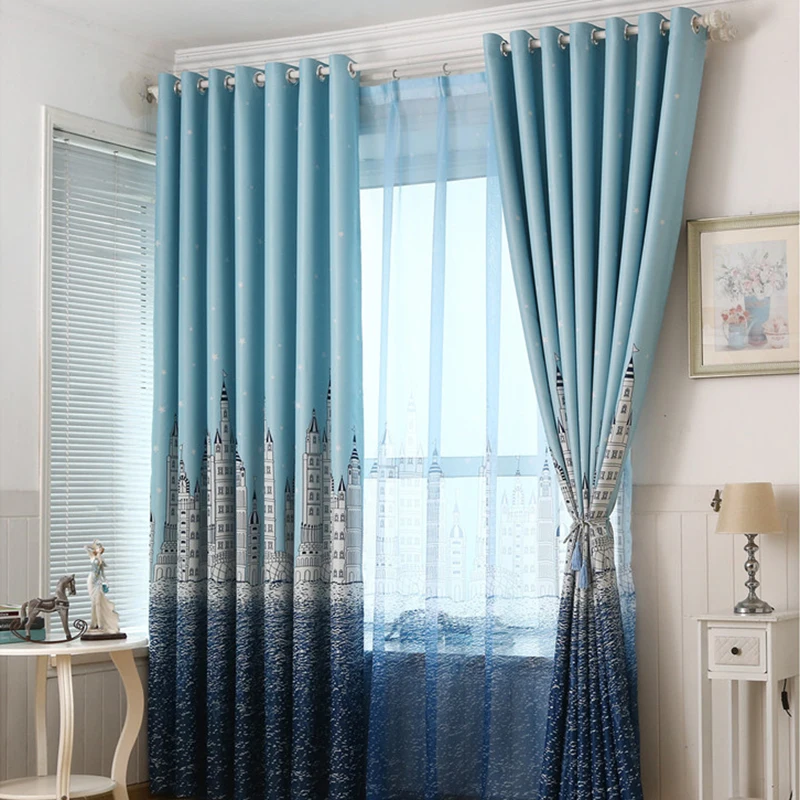 Sea Blue Роскошная Затемняющая штора с рисунком морского замка из мультфильма для гостиной, спальни, кухни, вуали, занавеска для окна, детская занавеска, тюль - Цвет: Sea Blue