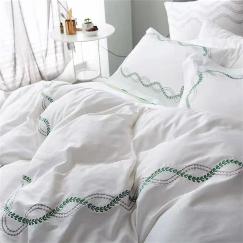 4 шт. 100% хлопок свежий летний роскошный комплект постельного белья с вышивкой
