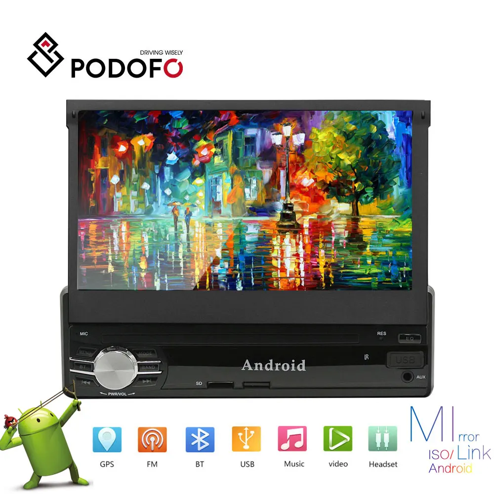 Podofo 1din Android автомобильный радиоприемник 7 &quotсенсорный экран gps Wifi зеркальная