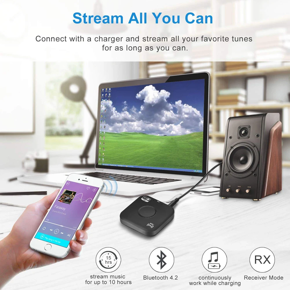 Hevaral Bluetooth приемник APTX 3,5 мм разъем Bluetooth 4,2 адаптер NFC Hi-Fi стерео музыка Handsfree автомобильный беспроводной рецептор наушники