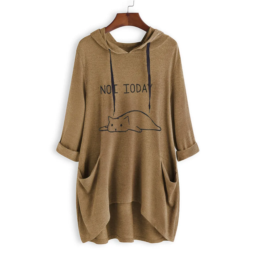 Long Women Linen hoodies sweatshirts pockets Pullover loose warm plus size long sleeves sports hooded O-neck casual running top | Женская