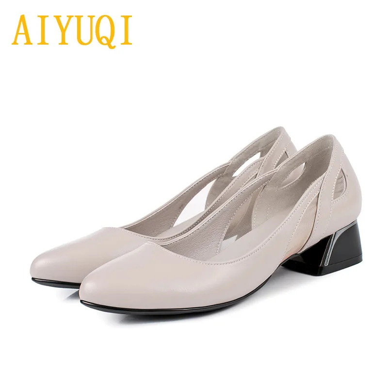 brown Microfiber AIYUQI/женская модная обувь; Новинка года; сезон весна; женская обувь из натуральной кожи; удобная офисная обувь на полой подошве; женские модельные туфли - Цвет: brown Microfiber