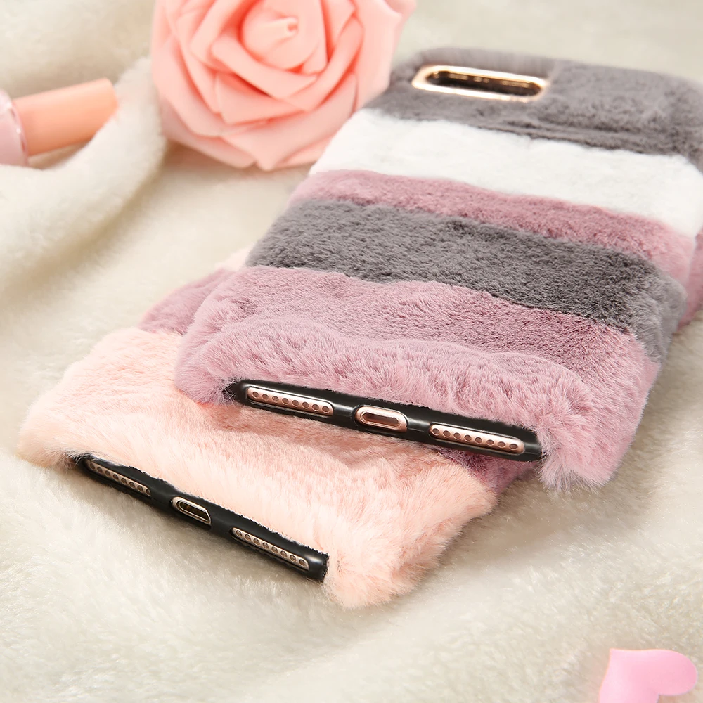 Kisscase Плюшевый чехол для iPhone 6S 6 7 8 Plus Cover Colorful Fluffy Fur Soft Phone Shells X 5S 5 SE Чехлы Fundas Coque на