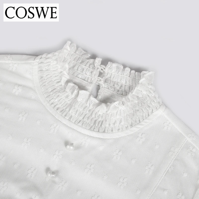 Coswe Новый зима-осень белый Кружево шифон Рубашки для мальчиков Для женщин с