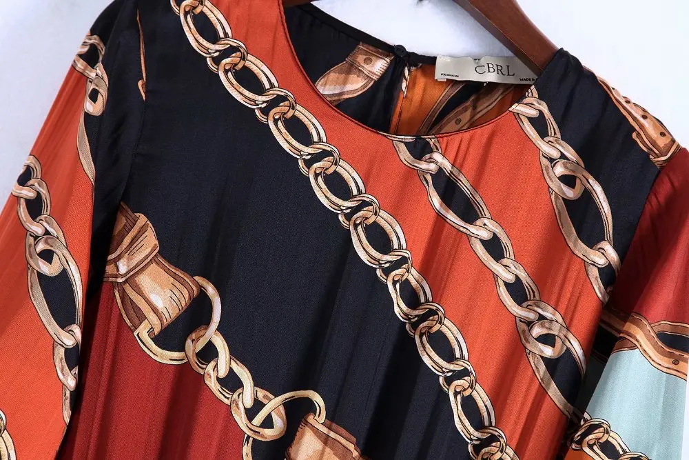 2018 za зимнее женское платье с принтом цепи платья шарфа vestidos длинное воротником