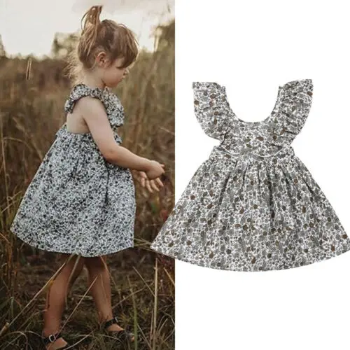 2019 Brand Princess Kid Baby Girls Dress Summer Boho Sleeveless Little Floral Party Cotton Clothes Ruffle Holiday Sundress 6M-4T | Детская