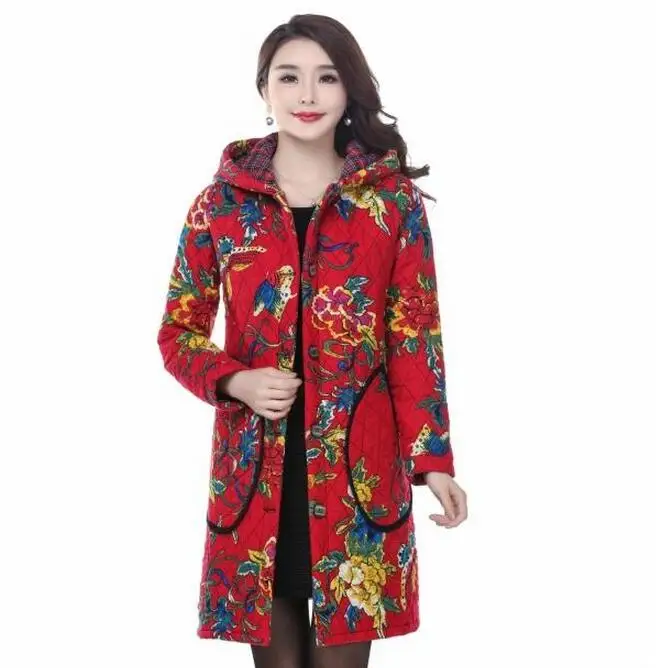 

XL-4XL Hot / Winter Female New Fashion Design And Color Is Long Hooded Cotton And Linen Warm Coat