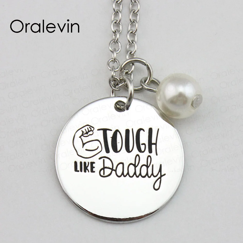 

Крепкий, как папа, Вдохновляющие, выгравированные вручную аксессуары, кулон на заказ, ожерелье, подарок, модные ювелирные изделия, 10 шт./лот, #...