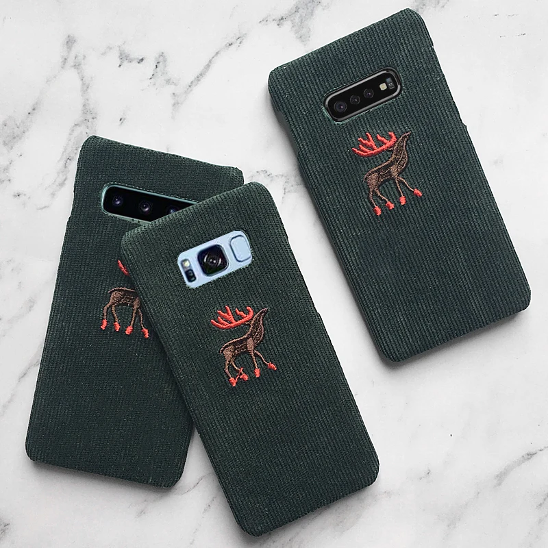Мультяшный Рождественский чехол с вышивкой оленя для Samsung Galaxy S10 S8 Plus Lite тканевая