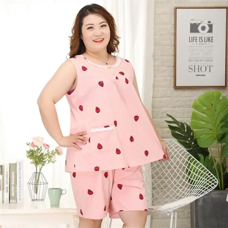 5881 pink Новые женские летние хлопок майка и шорты пижамы комплект очень большой размер пижамы Мягкая Домашняя одежда 3XL-5XL - Цвет: 5881 pink