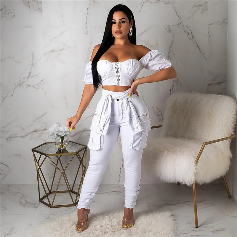 Брюки женские джинсовые с завышенной талией винтажные синие штаны карманами