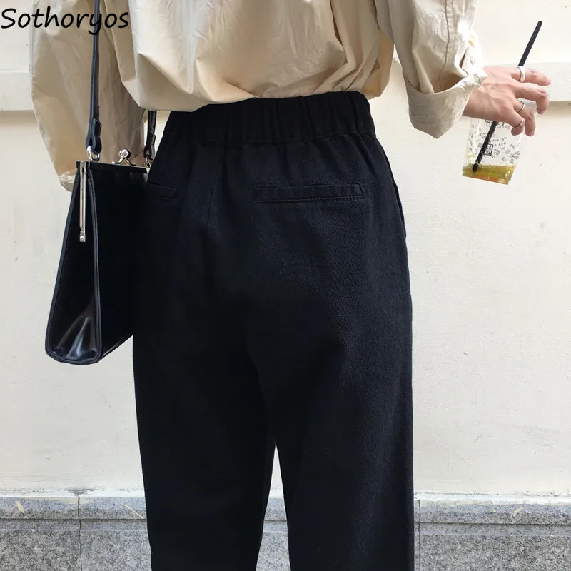 

Jeans Women Harajuku Trendy All-match Pockets Loose Elastic High Waist Daily Womens Solid Leisure Elegant Denim Trousers Student