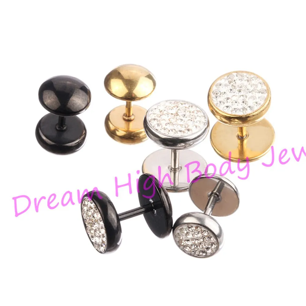 

Crystal Clear Gem Ear Stud Barbell Earring Steel Black Gold 60pieces/lot Classic colorful round flash rhinestone women Jewelry