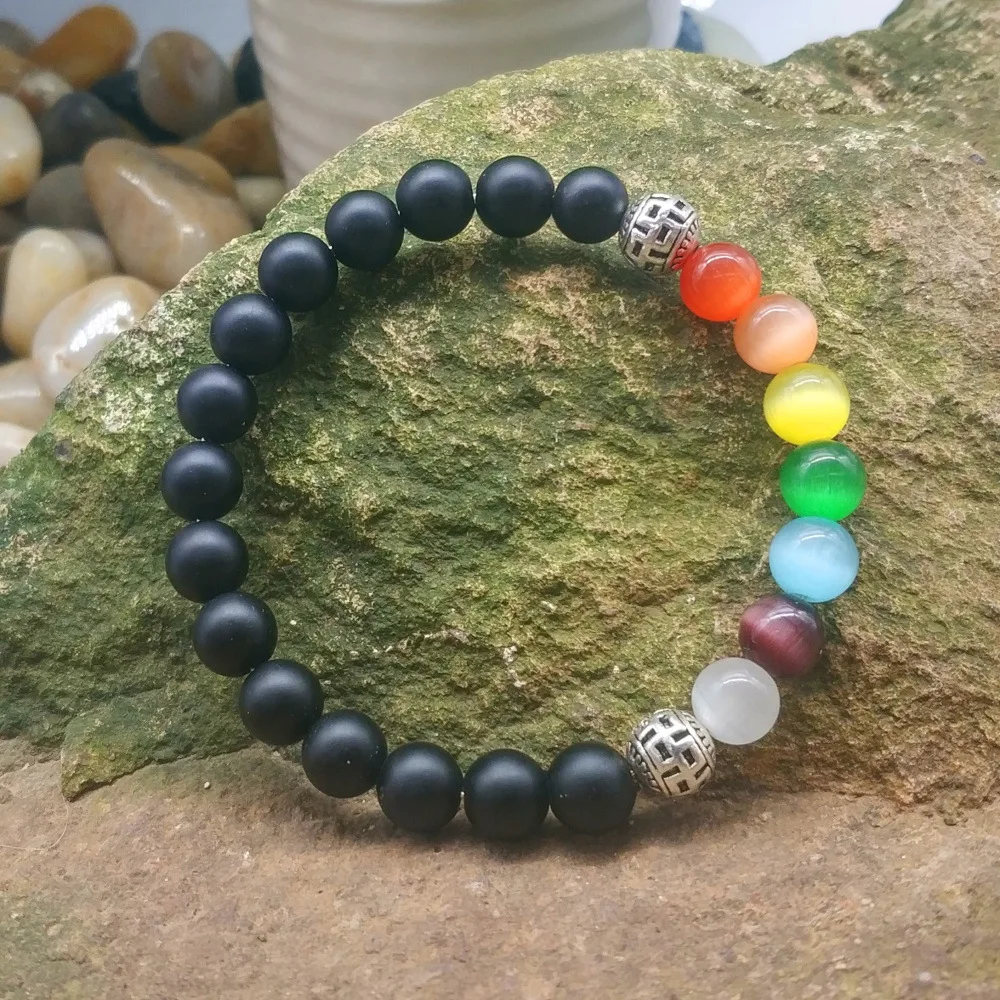 7 Чакра кошачий глаз опал Исцеление баланса бусины молитва рейки Будды 8 мм Лава