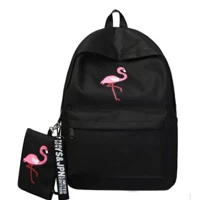 Черный Harajuku school bag female Korean version of ulzzang high school students flamingo print campus college wind canvas backpack - Цвет: Черный