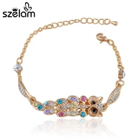 low 2019 multicolor austrian crystal owl bracelets for women gold color bracelets bangles fashion jewellery sbr140218
