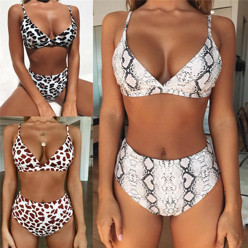 

Women Bandage Bikini Fashion Push-up Animal Printed Leopard High Waist Beach Swimsuit bandeau Padded Bra Bathing Suit Swimwear
