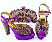 Purple Комплект из туфель и сумочки новейшего дизайна для свадьбы в африканском стиле, вечерний комплект из туфель и сумочки в африканском стиле, Женская итальянская обувь и сумочка в комплекте синего цвета - Цвет: Purple